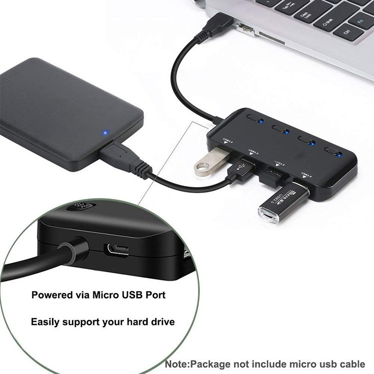 Hub USB 3.0 4 porte con USB-C e interruttori indipendenti