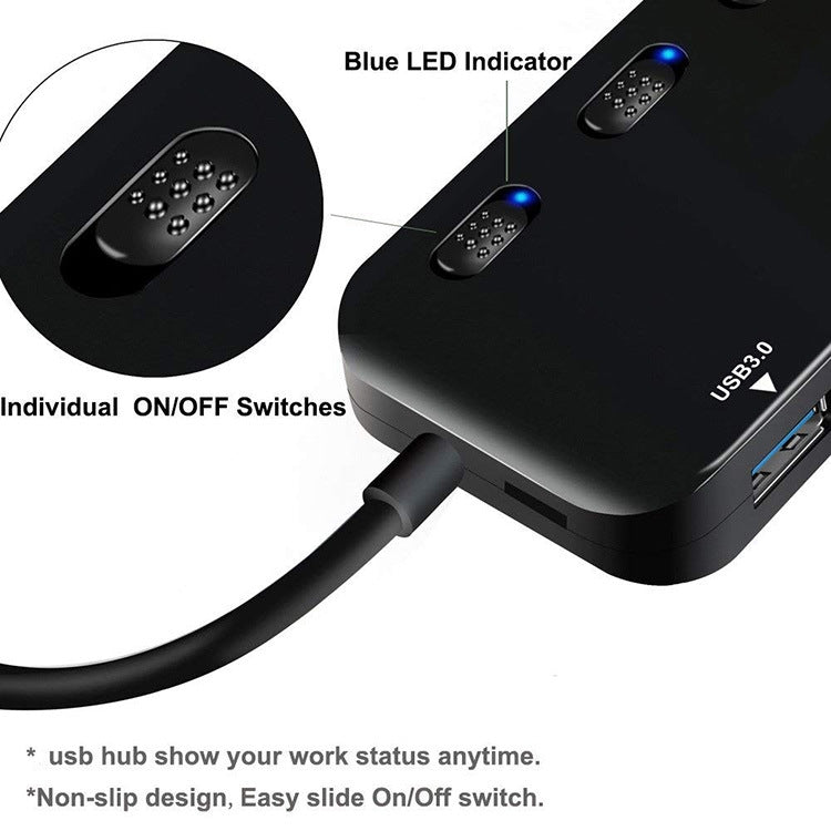 Hub USB 3.0 4 porte con USB-C e interruttori indipendenti