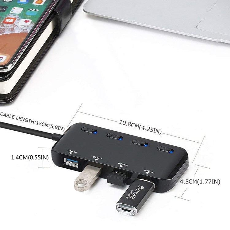 Hub USB 3.0 4 porte con USB-C e interruttori indipendenti