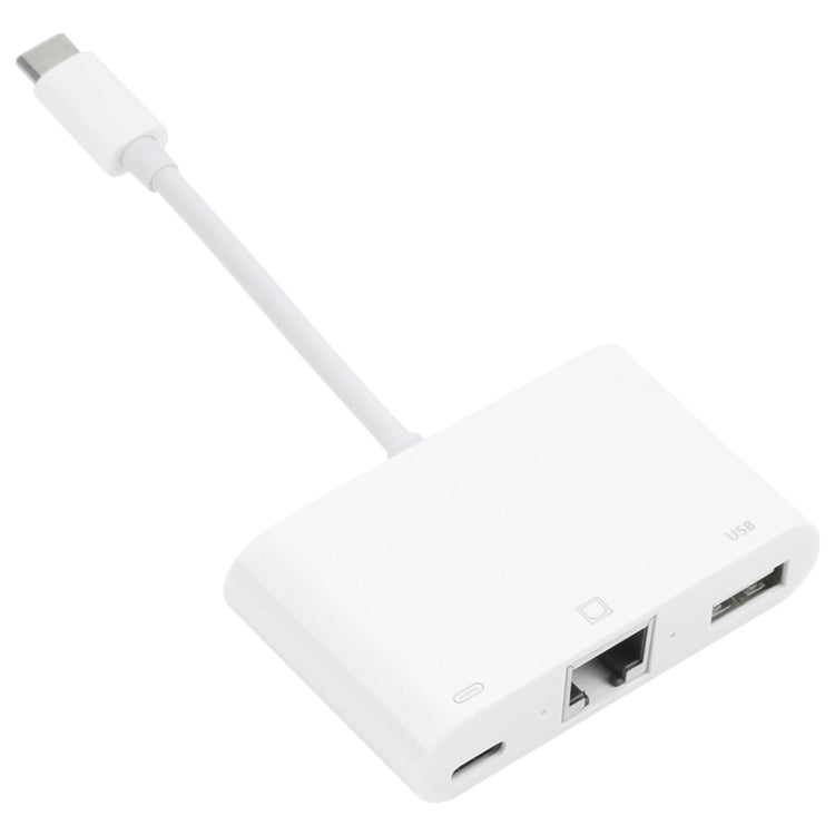 Adattatore 3 in 1 USB-C a USB, Ethernet e Type-C