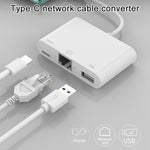 Adattatore 3 in 1 USB-C a USB, Ethernet e Type-C