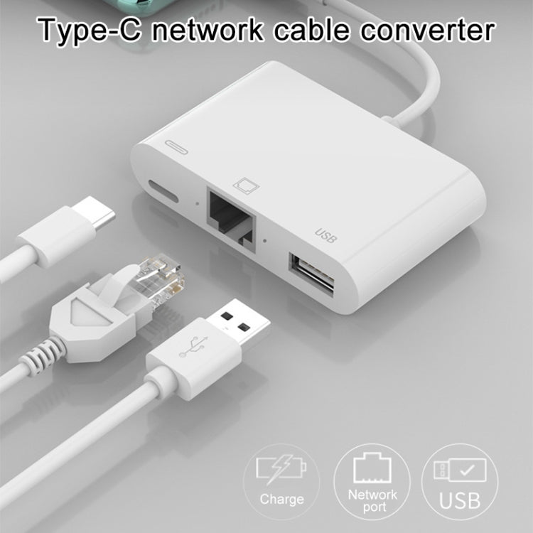 Adattatore 3 in 1 USB-C a USB, Ethernet e Type-C