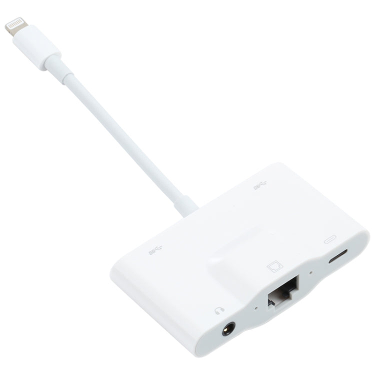 NK-1033 5 in 1 da 8 pin maschio a doppia USB + 3,5 mm AUX + Ethernet + adattatore femmina di alimentazione a 8 pin, NK-1033