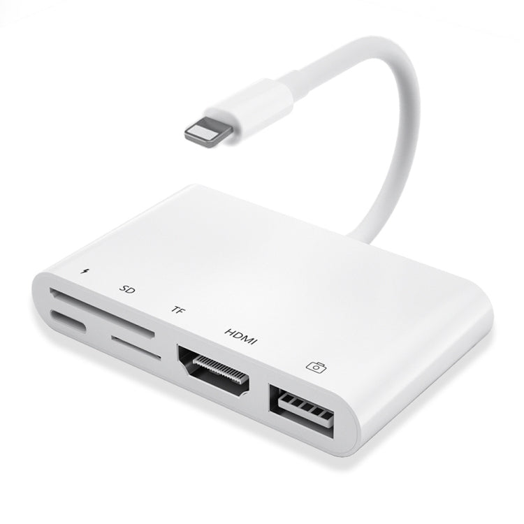 5 in 1 8 pin maschio a USB + HDMI + slot per scheda TF/SD + adattatore AV digitale OTG femmina di alimentazione a 8 pin, TF / SD Card Slot