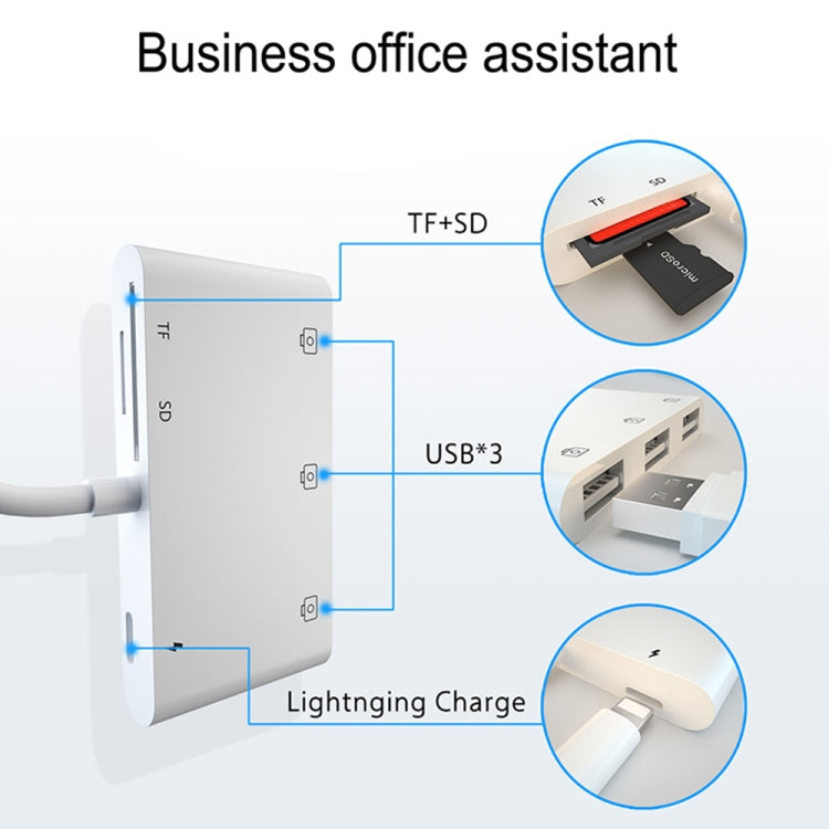 6 in 1 da 8 pin maschio a 3 USB + slot per scheda TF/SD + adattatore femmina di alimentazione a 8 pin, 6 in 1