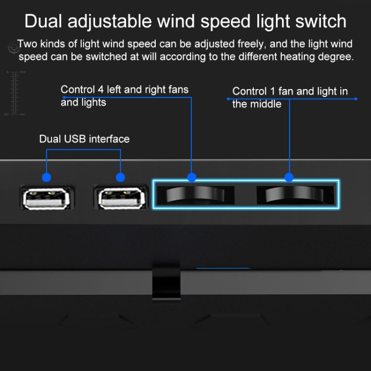 Supporto laptop con doppie porte USB e radiatore a cinque ventole