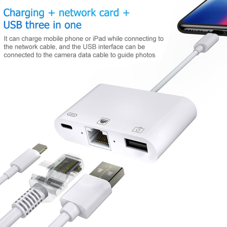 NK-107 3 in 1 Ethernet + USB + porte di ricarica femmina da 8 pin a cavo convertitore video digitale OTG maschio da 8 pin