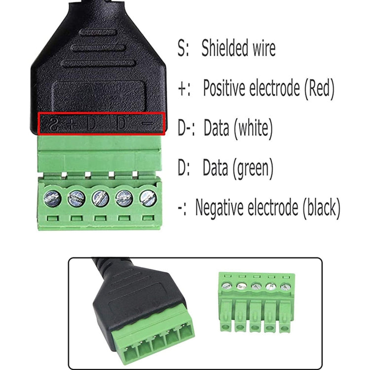 Connettore USB-C maschio a terminale verde 5 pin 24 cm