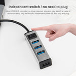 Hub USB-C 4 porte USB 3.0 in lega di alluminio con interruttore