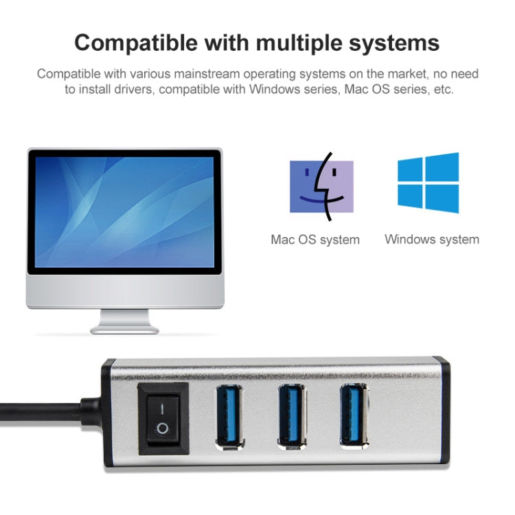 HUB in lega di alluminio da USB-C/Type-C a 4 porte USB 3.0 con interruttore, USB-C / Type-C