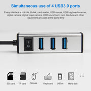HUB da USB a 4 porte USB 3.0 in lega di alluminio con interruttore, USB