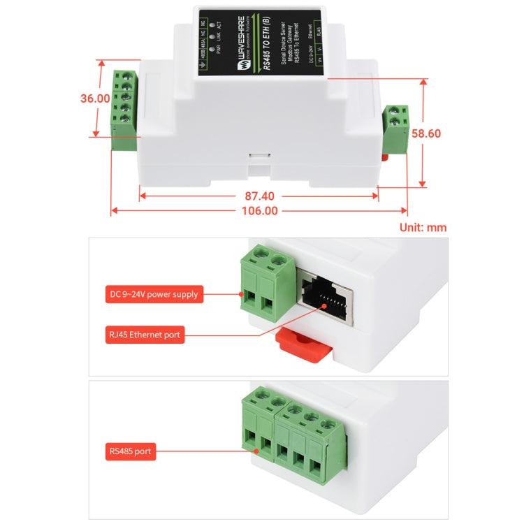 Waveshare RS232 to RJ45 Module TCP/IP to Serial Converters, 20978