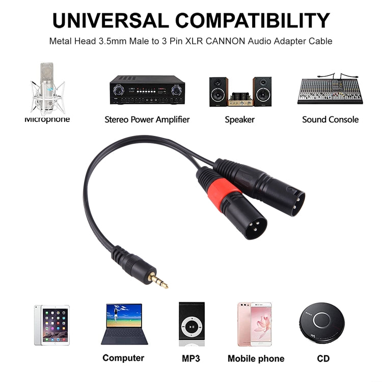 30cm CANNON XLR Male Audio Connector Adapter Cable with Metal Head 3.5mm Male to 3 Pin 3.5mm Male