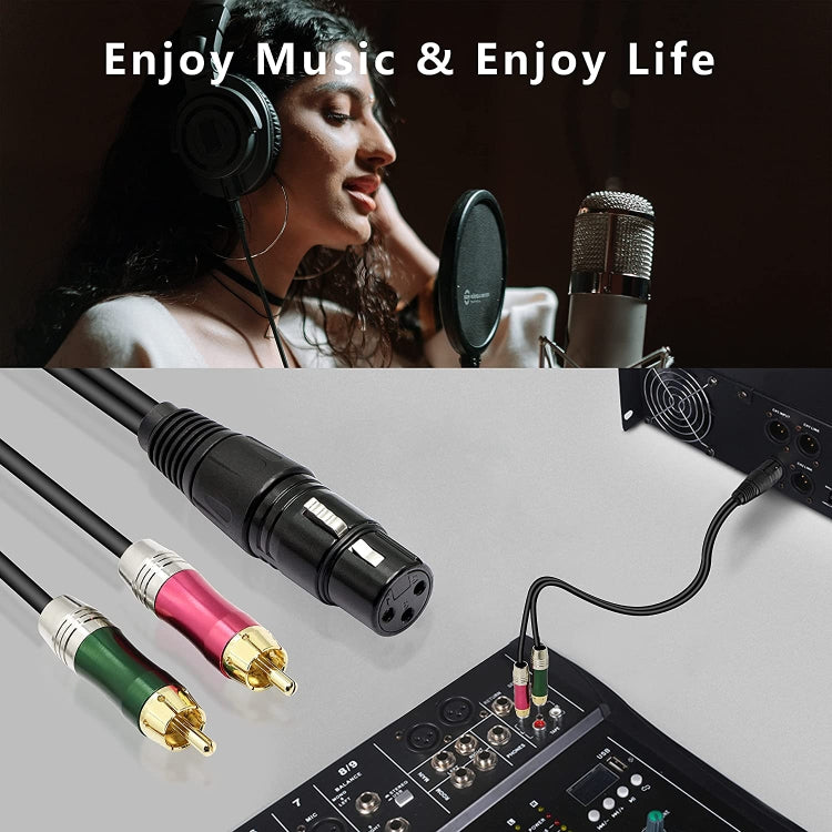 30cm CANNON 3 Pin Female XLR Audio Connector Adapter Cable with Metal Head to 2 RCA Male for Microphone/Audio Equipment, 2 RCA Male