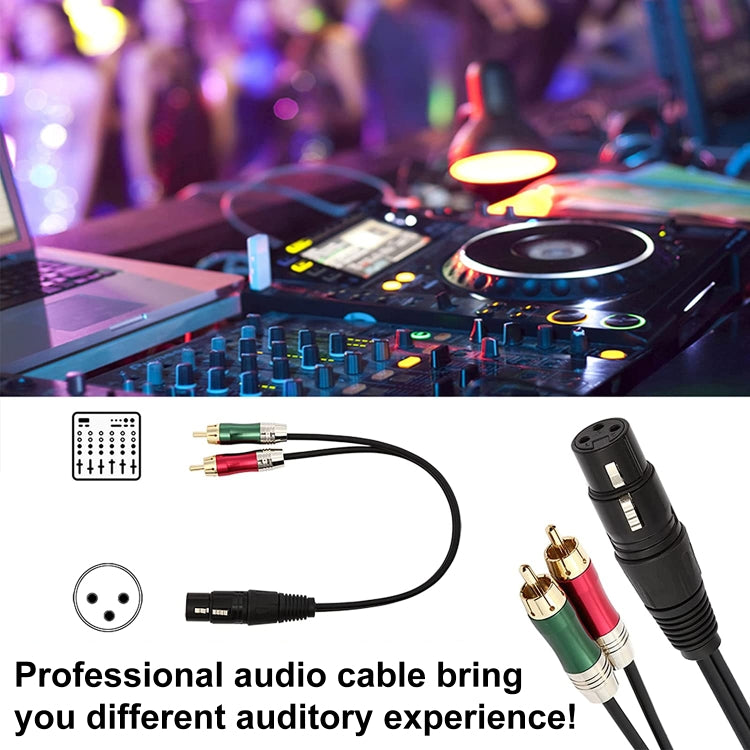 30cm CANNON 3 Pin Female XLR Audio Connector Adapter Cable with Metal Head to 2 RCA Male for Microphone/Audio Equipment, 2 RCA Male