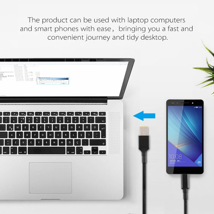 Cavo di ricarica per alimentazione in tessuto di nylon maschio quadrato grande a USB-C / Type-C per Lenovo, lunghezza cavo: 1,7 m, Big Square to Type-C