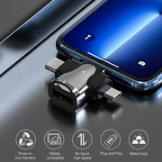 Adattatore OTG 3 in 1, USB to Type-C / Micro USB / 8 Pin