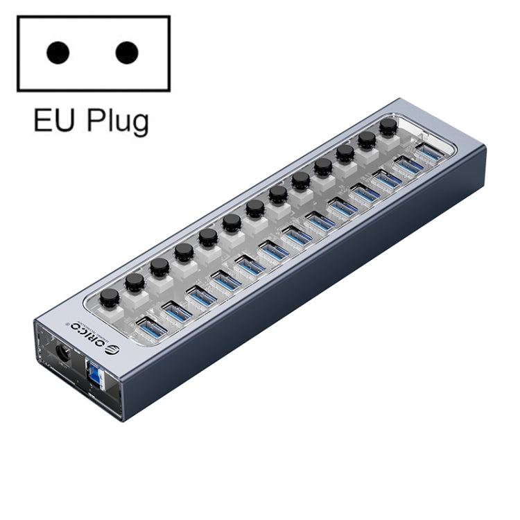 ORICO AT2U3-13AB-GY-BP HUB USB 3.0 a 13 porte con interruttori individuali e indicatore LED blu, spina americana, 13AB