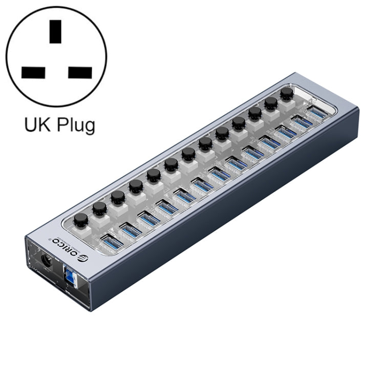 ORICO AT2U3-13AB-GY-BP HUB USB 3.0 a 13 porte con interruttori individuali e indicatore LED blu, spina americana, 13AB