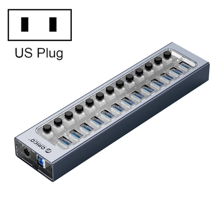 ORICO AT2U3-13AB-GY-BP HUB USB 3.0 a 13 porte con interruttori individuali e indicatore LED blu, spina americana, 13AB