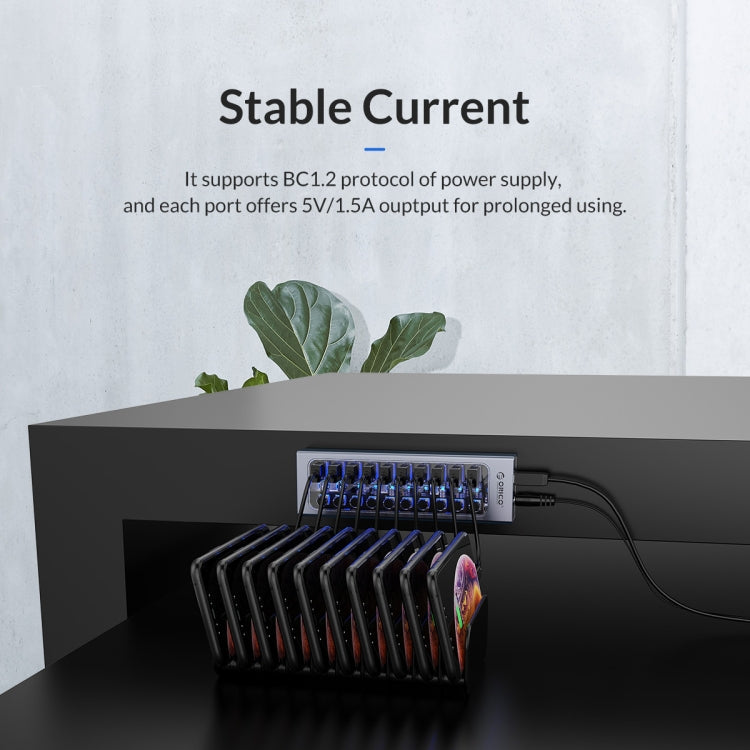 ORICO AT2U3-13AB-GY-BP HUB USB 3.0 a 13 porte con interruttori individuali e indicatore LED blu, spina americana, 13AB