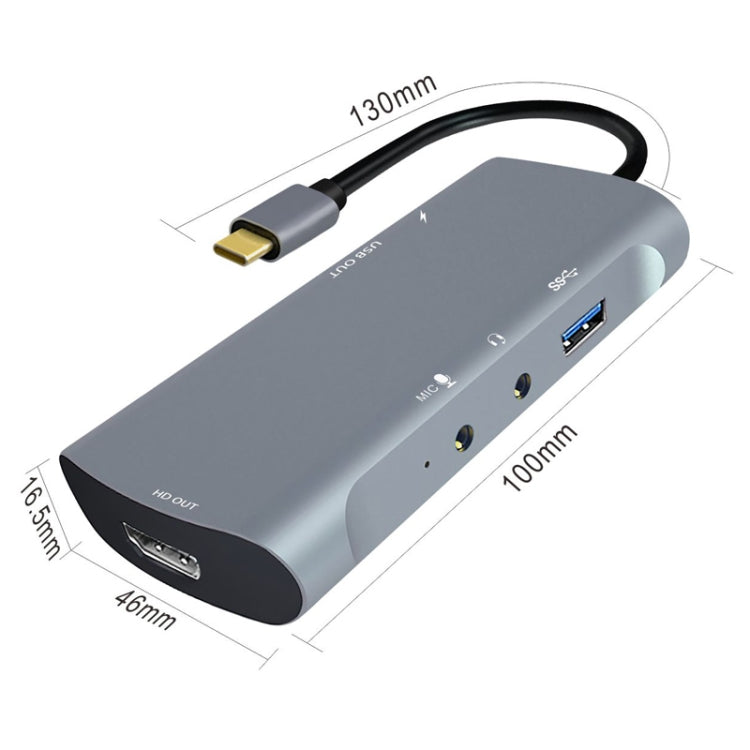 Z41 6 in 1 USB-C / Type-C to PD USB-C / Type-C + HD HDMI + USB 3.0 + 3.5mm AUX + USB + Microphone Interface Multifunctional Docking Station Video Capture Card