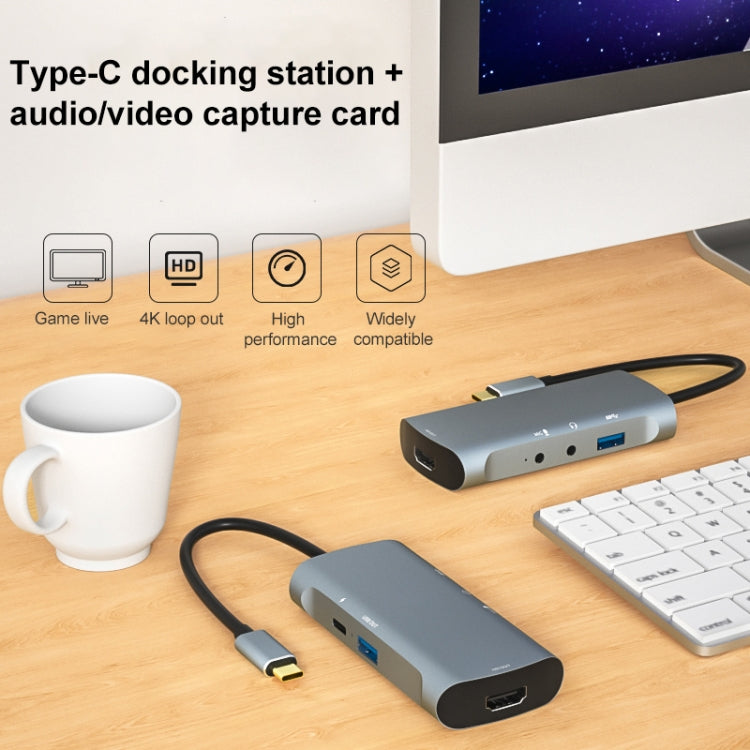 Z41 6 in 1 USB-C / Type-C to PD USB-C / Type-C + HD HDMI + USB 3.0 + 3.5mm AUX + USB + Microphone Interface Multifunctional Docking Station Video Capture Card