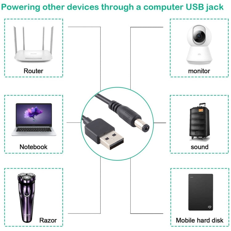 Cavo di alimentazione CC da USB a 5,5 x 2,1 mm da 3 A, lunghezza: 1 m, USB to DC 5.5x2.1mm