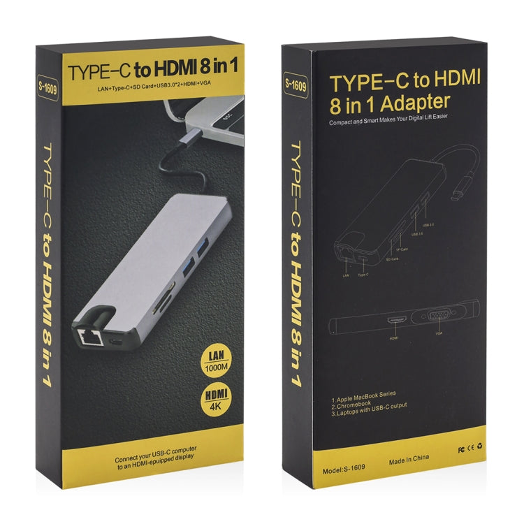 Adattatore 8 in 1 da USB C a HDMI USB 3.0 LAN VGA TF SD
