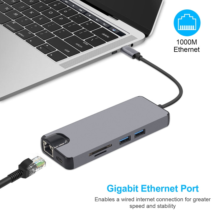 Adattatore 8 in 1 da USB C a HDMI USB 3.0 LAN VGA TF SD