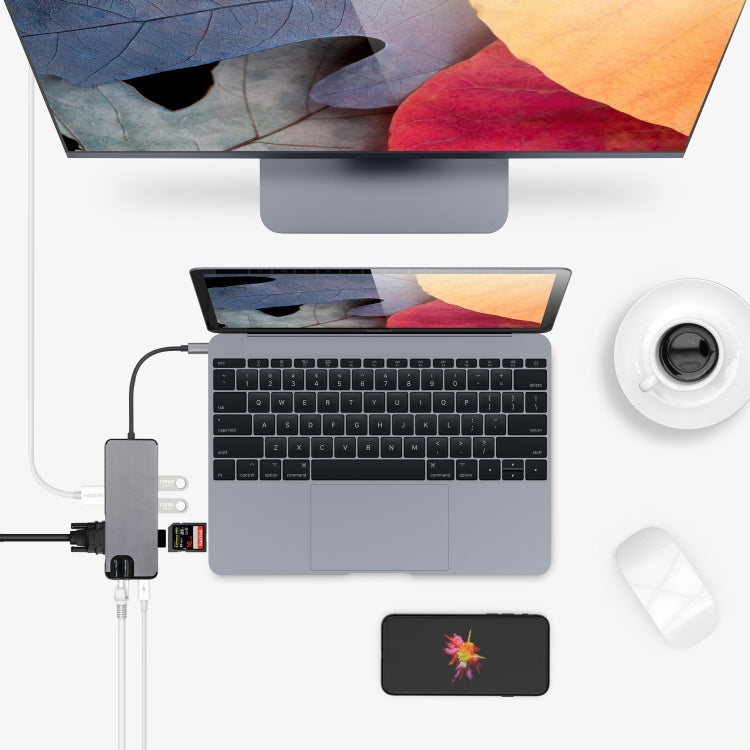 Adattatore 8 in 1 da USB C a HDMI USB 3.0 LAN VGA TF SD