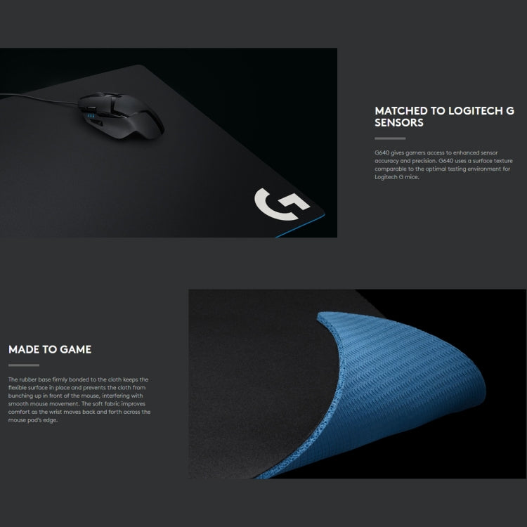 Tappetino per mouse da gioco E-sport morbido in tessuto Logitech G640, dimensioni: 46 x 40 cm, G640 Cloth Soft