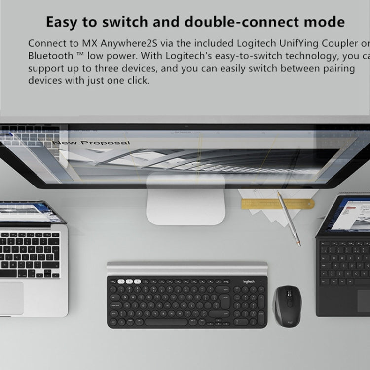 Logitech MX Anywhere 2S 4000 DPI Bluetooth + Unifying Mouse da gioco ottico wireless ricaricabile a doppia modalità con design simmetrico