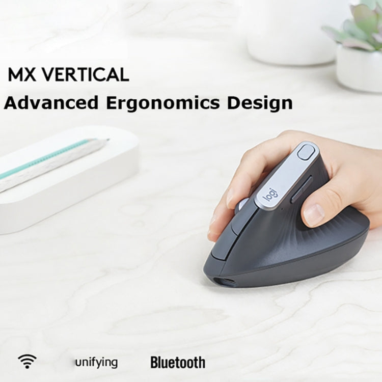 Logitech MX Vertical 4000 DPI USB-C/Type-C + Unifying + Bluetooth Mouse ottico verticale wireless ergonomico a tre modalità, MX Vertical