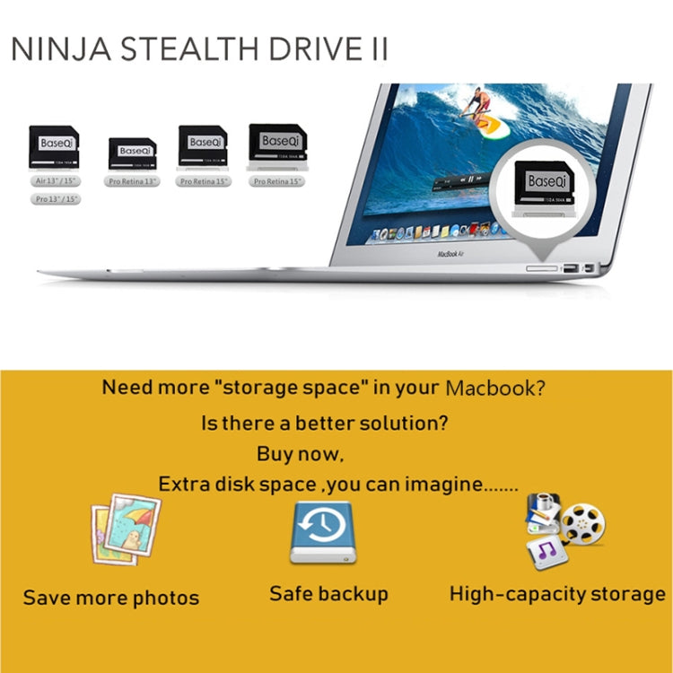 Custodia per scheda SD nascosta BASEQI 303ASV in lega di alluminio per laptop Macbook Pro Retina da 13,3 pollici, For Macbook Pro Retina 13.3 inch