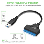 Adattatore professionale per cavo SATA a USB 3.0 Connettore espandibile per disco rigido SSD da 2,5 pollici, 2.5 inch