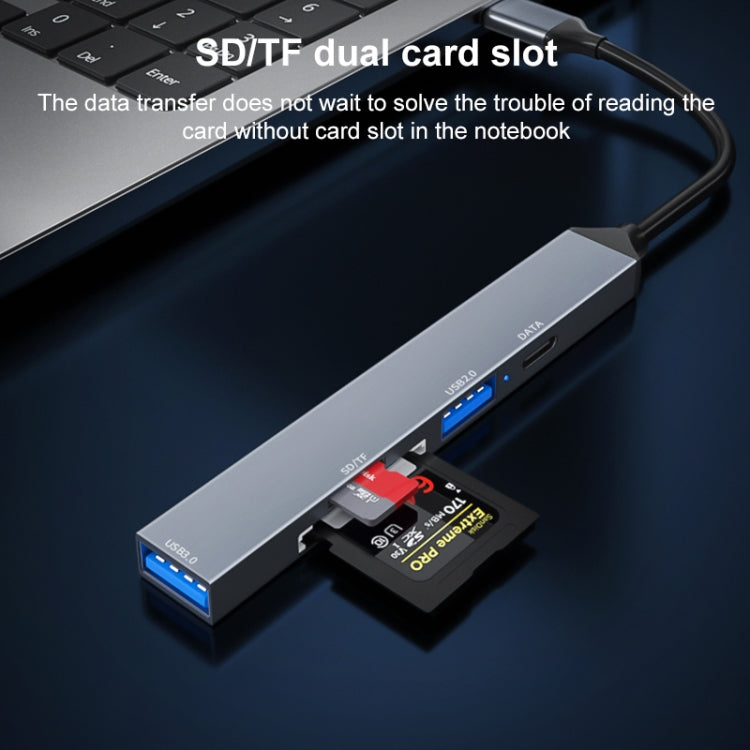 ADS-806C 5 in 1 USB-C / Tipo-C a USB 3.0 + USB-C / Tipo-C + SD/TF + USB 2.0 HUB Docking Station, 5 in 1