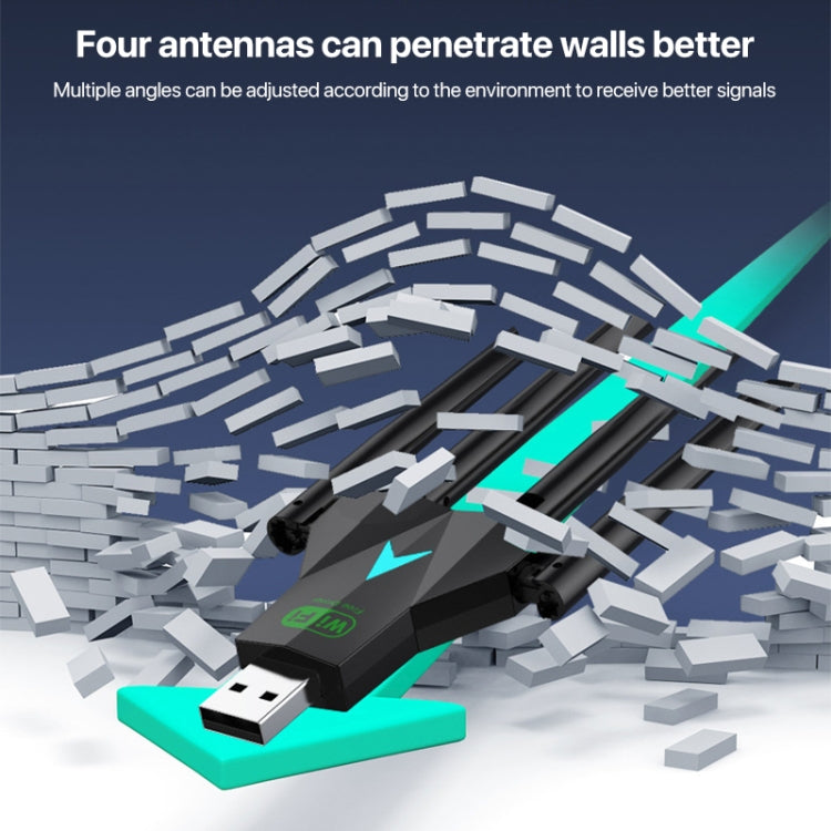 Scheda di rete wireless 5G 1300Mbps Gigabit Dual Band Driver-free USB WiFi Receiver, 1300Mbps 5G