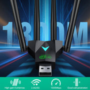 Scheda di rete wireless 5G 1300Mbps Gigabit Dual Band Driver-free USB WiFi Receiver, 1300Mbps 5G