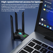 Scheda di rete wireless 5G 1300Mbps Gigabit Dual Band Driver-free USB WiFi Receiver, 1300Mbps 5G