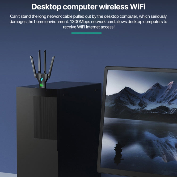 Scheda di rete wireless 5G 1300Mbps Gigabit Dual Band Driver-free USB WiFi Receiver, 1300Mbps 5G