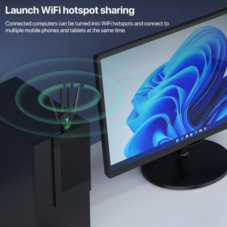 Scheda di rete wireless 5G 1300Mbps Gigabit Dual Band Driver-free USB WiFi Receiver, 1300Mbps 5G