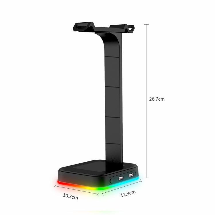 Espositore per cuffie da gioco colorato e luminoso RGBD9 con doppia interfaccia USB per ricarica e trasmissione dati