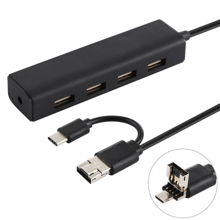 Convertitore HUB USB-C/Tipo-C 3 in 1 + Micro USB + 4 porte USB 2.0, lunghezza cavo: 12 cm, 3 in 1 (White), 3 in 1 (Black)