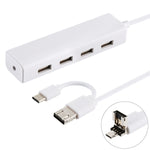 Convertitore HUB USB-C/Tipo-C 3 in 1 + Micro USB + 4 porte USB 2.0, lunghezza cavo: 12 cm, 3 in 1 (White), 3 in 1 (Black)