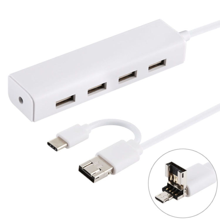 Convertitore HUB USB-C/Tipo-C 3 in 1 + Micro USB + 4 porte USB 2.0, lunghezza cavo: 12 cm, 3 in 1 (White), 3 in 1 (Black)
