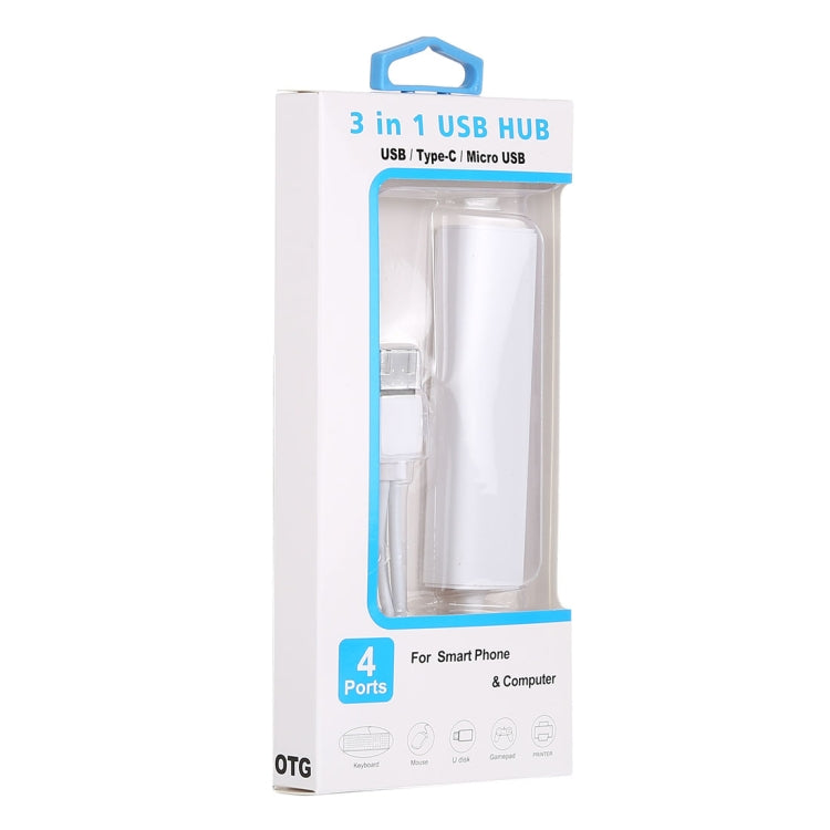 Convertitore HUB USB-C/Tipo-C 3 in 1 + Micro USB + 4 porte USB 2.0, lunghezza cavo: 12 cm, 3 in 1 (White), 3 in 1 (Black)
