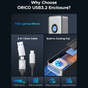 ORICO OUM2-G20-GY-BP Custodia SSD M.2 da 20 Gbps con cavo Type-C+USB, OUM2-G20-GY-BP