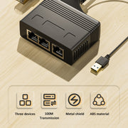 Accoppiatore di rete Ethernet con cavo splitter di rete 3 in 1 RJ45 femmina da 100 m, Female 3 in 1 100M