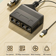 Accoppiatore di rete Ethernet con cavo splitter di rete 4 in 1 RJ45 femmina da 100 m, Female 4 in 1 100M